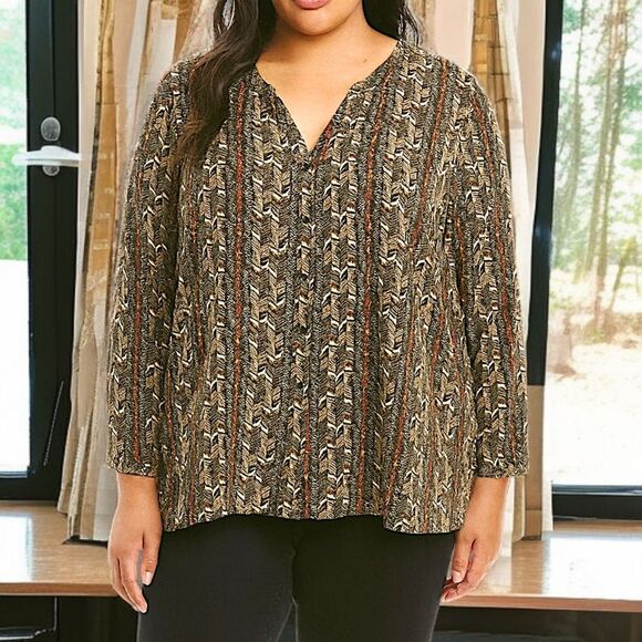 Catherines Top Plus Size 3X Button Up Bohemian Boho Chic Tribal Ethnic Flowy - Picture 15 of 16